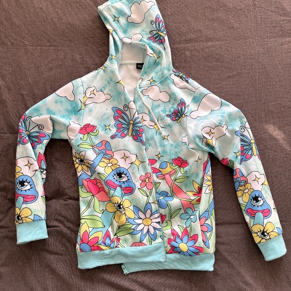 Oversized Happy Go Lucky Zip-Up Hoodie Current Mood | Dolls Kill - Picture 5 of 5